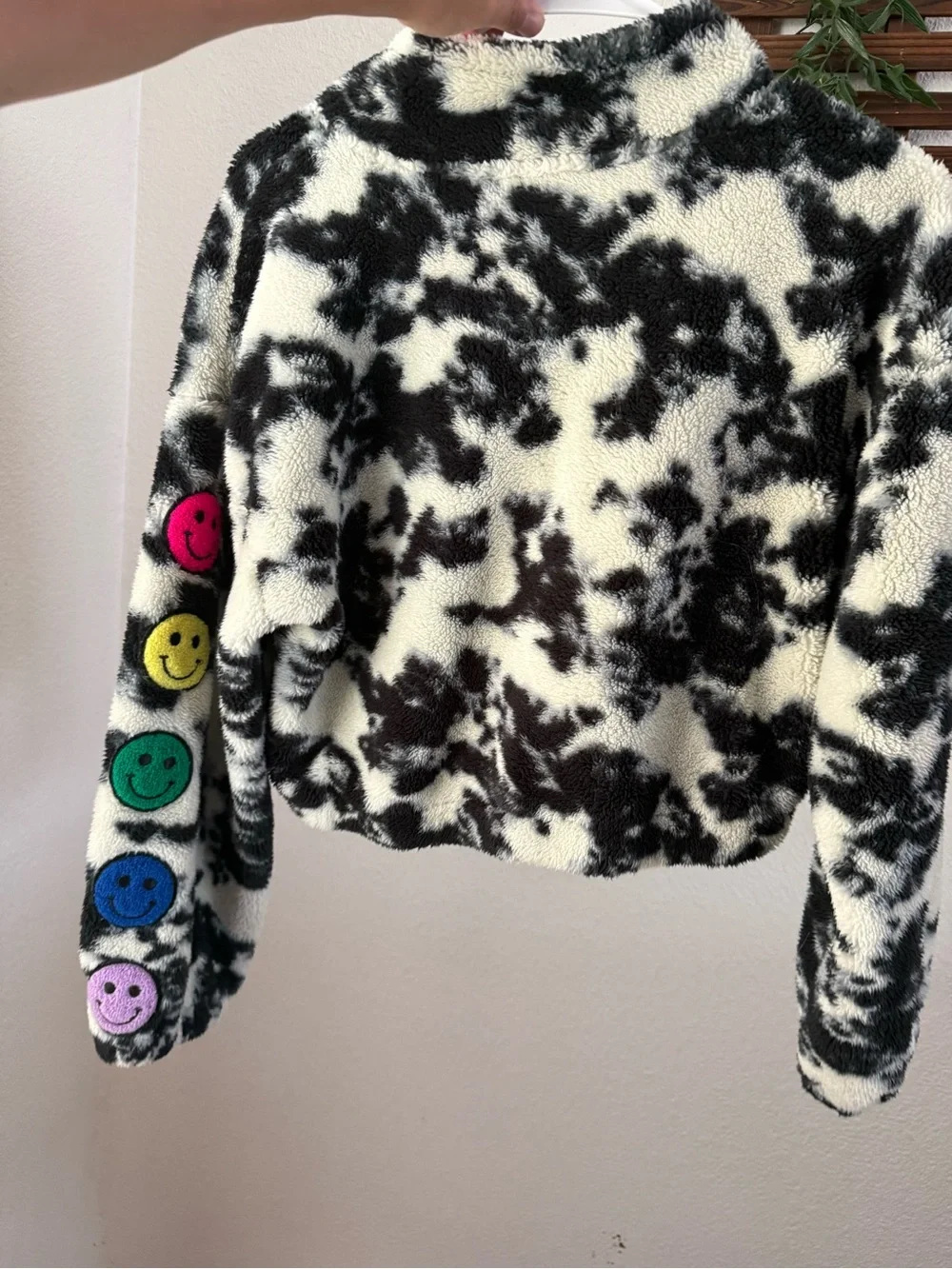 Kids Cow-Print Teddy Jacket — Black & White Cozy Pullover